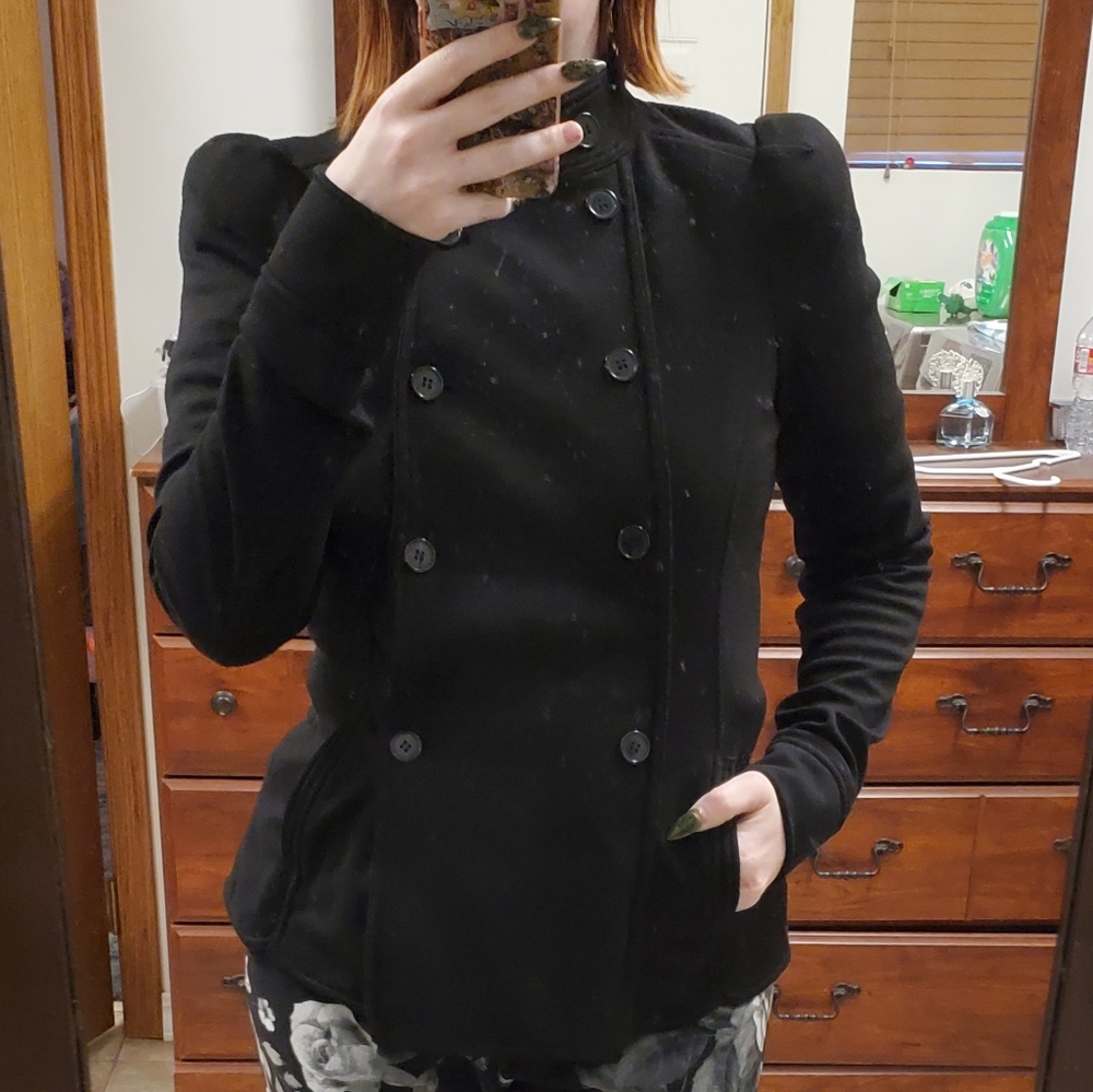 Double breasted black military style jacket